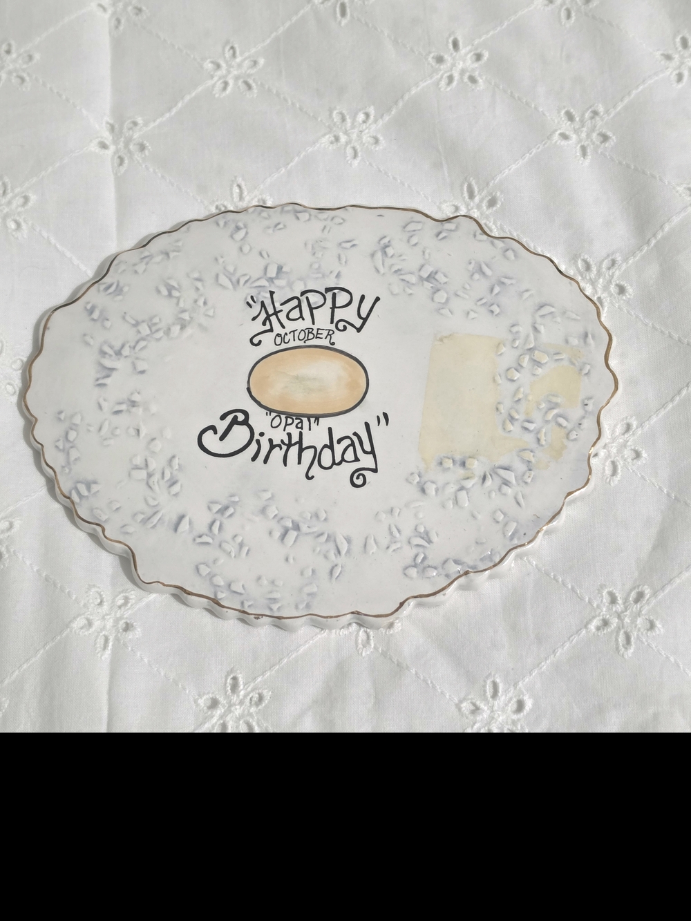 October Opal 'Happy Birthday' Decorative Plate - White with Gold Trim
